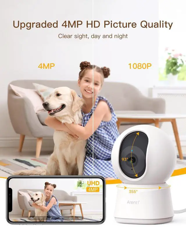 Alt view image 4 of 5 - ARENTI 5G Security Camera Indoor, 4MP Pet Camera with Speaker for Dog/Cat, Baby Monitor with Phone App, Dual-Band WiFi, Auto Tracking, Super Night Vision, 2-Way Talk, Cloud & SD Card Storage