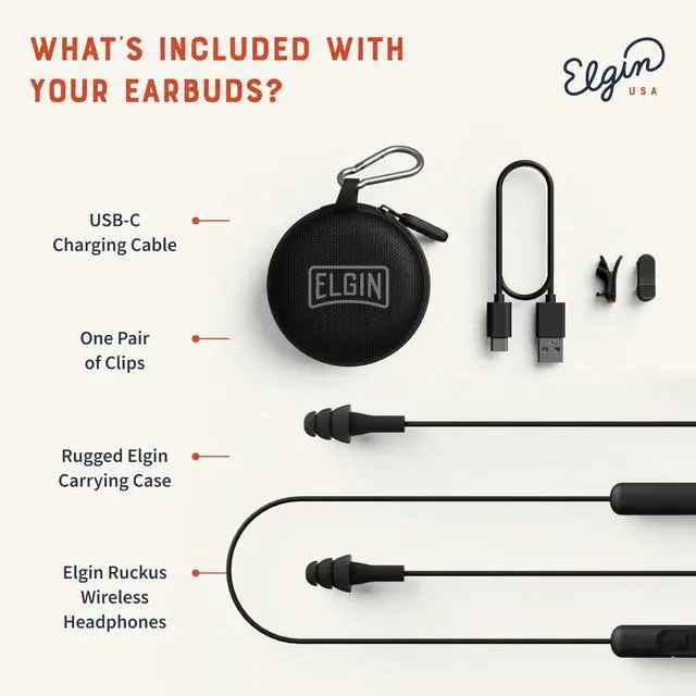 Alt view image 5 of 5 - Elgin Ruckus Wireless Bluetooth Earplug Headphones, 25 dB Noise Reduction Ear Plug Earbuds, Noise Cancelling Mic, 12 Hour Battery, IP65 sweatproof, OSHA Compliant Hearing Protection, Work Safety