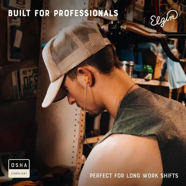 Alt view image 4 of 5 - Elgin Ruckus Wireless Bluetooth Earplug Headphones, 25 dB Noise Reduction Ear Plug Earbuds, Noise Cancelling Mic, 12 Hour Battery, IP65 sweatproof, OSHA Compliant Hearing Protection, Work Safety