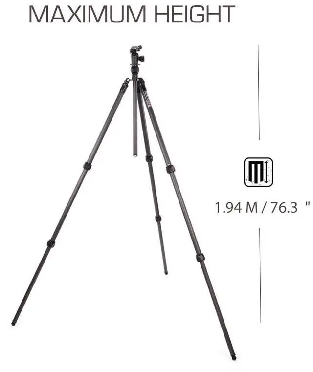 Alt view image 2 of 5 - 3 Legged Thing Pro Range 2.0 Winston 2.0 Kit Carbon Fibre Tripod System - Adjustable Camera Tripod with 3 Counterfold Detachable Legs for Monopod Conversion - Darkness (Matte Black) (WINSTONKIT2DARK)