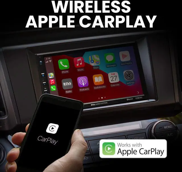 Alt view image 2 of 5 - BOSS Audio Systems BVCP9800W Car Stereo - Wireless Apple CarPlay & Android Auto, Double Din, 7 Inch Touchscreen, Bluetooth, No CD DVD Player, AM/FM Radio Receiver