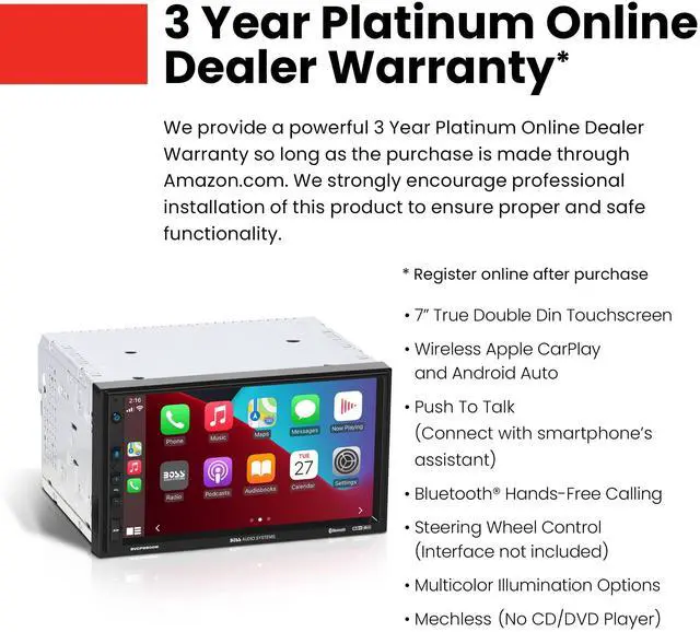 Alt view image 4 of 5 - BOSS Audio Systems BVCP9800W Car Stereo - Wireless Apple CarPlay & Android Auto, Double Din, 7 Inch Touchscreen, Bluetooth, No CD DVD Player, AM/FM Radio Receiver