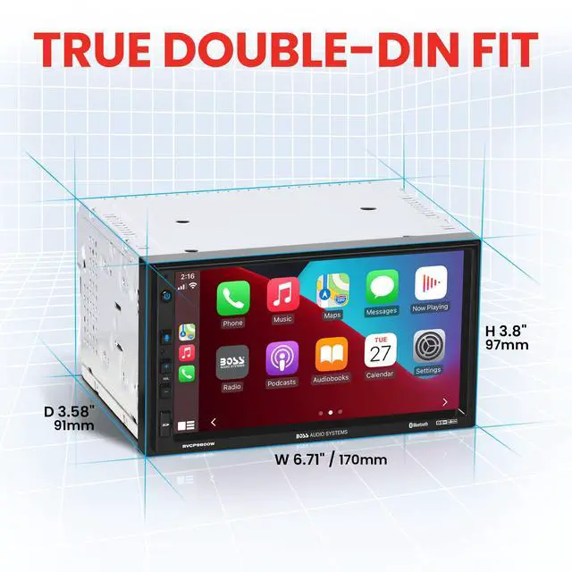 Alt view image 5 of 5 - BOSS Audio Systems BVCP9800W Car Stereo - Wireless Apple CarPlay & Android Auto, Double Din, 7 Inch Touchscreen, Bluetooth, No CD DVD Player, AM/FM Radio Receiver