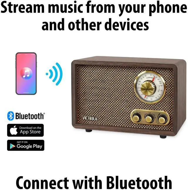 Alt view image 3 of 5 - Victrola Willow  Retro Wood Bluetooth Radio with Built-in Speakers: Elegant & Vintage Design, Rotary AM/FM Tuning Dial, Bass & Treble Control, Wireless Streaming (Espresso)