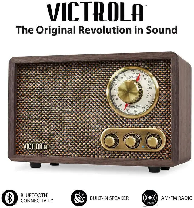 Alt view image 4 of 5 - Victrola Willow  Retro Wood Bluetooth Radio with Built-in Speakers: Elegant & Vintage Design, Rotary AM/FM Tuning Dial, Bass & Treble Control, Wireless Streaming (Espresso)