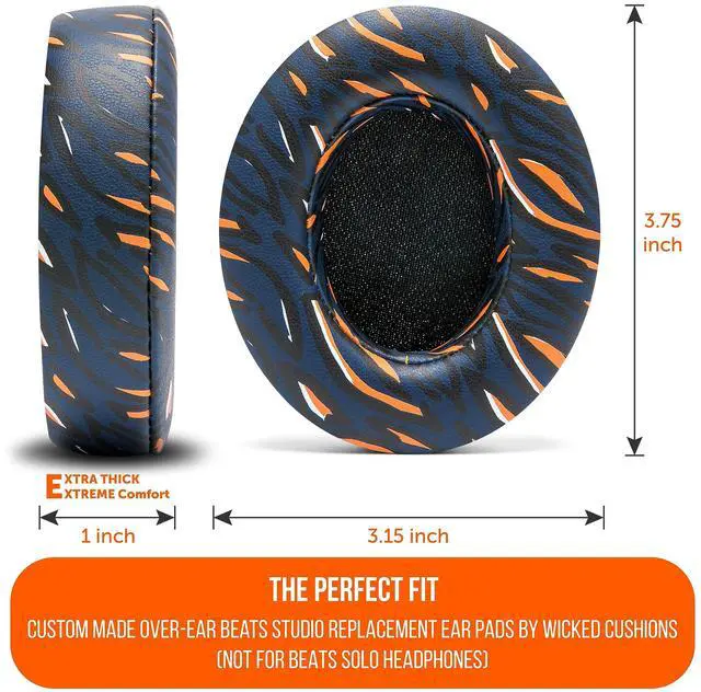 Alt view image 5 of 5 - WC Wicked Cushions Replacement Ear Pads for Beats Studio 2 & 3 (B0501, B0500) Wired & Wireless | Does NOT Fit Beats Solo | Softer PU Leather, Enhanced Foam & Stronger Adhesive | Navy Tiger