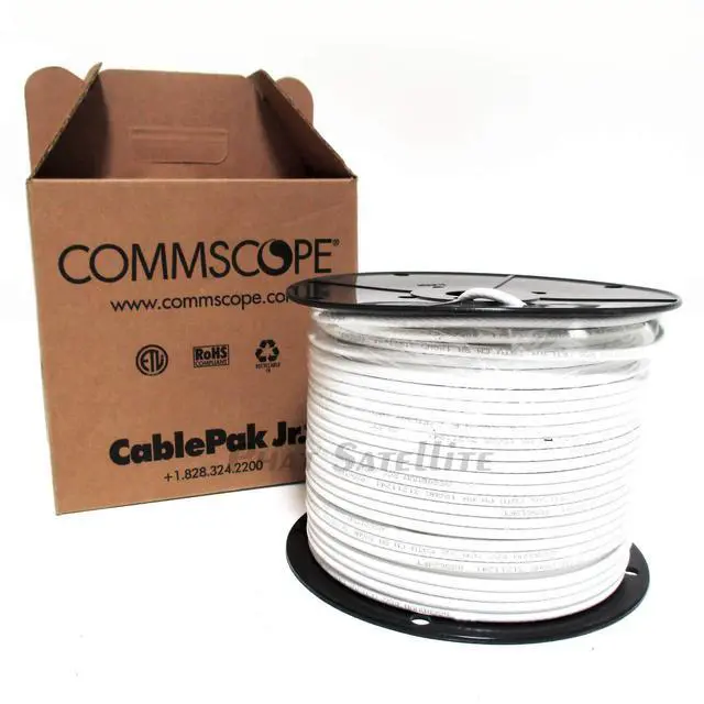 Main image of CommScope F677TSVV RG 6 Type 77% Braid Trishield Video Coaxial Cable White Jacket 500 ft Made in USA