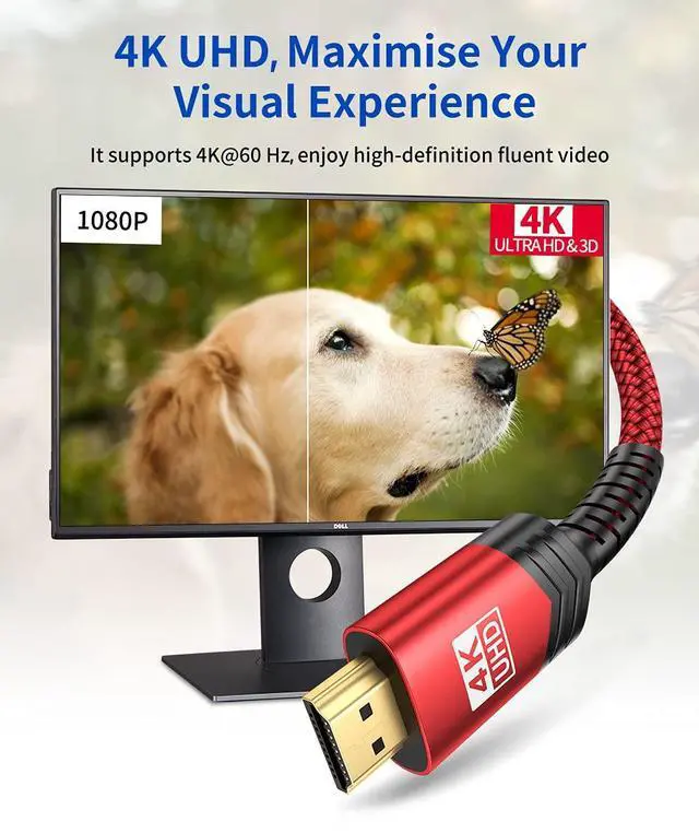 Alt view image 2 of 5 - 4K Long HDMI Cable 2 Pack 25 ft, JSAUX 18Gbps High Speed HDMI 2.0 Braided Cord, 4K 60Hz HDR, 2K 1440P 144Hz, 1080p, HDCP 2.2, 3D, ARC, Ethernet Compatible with Monitor Smart TV PC PS5 PS4 Blu-ray -Red