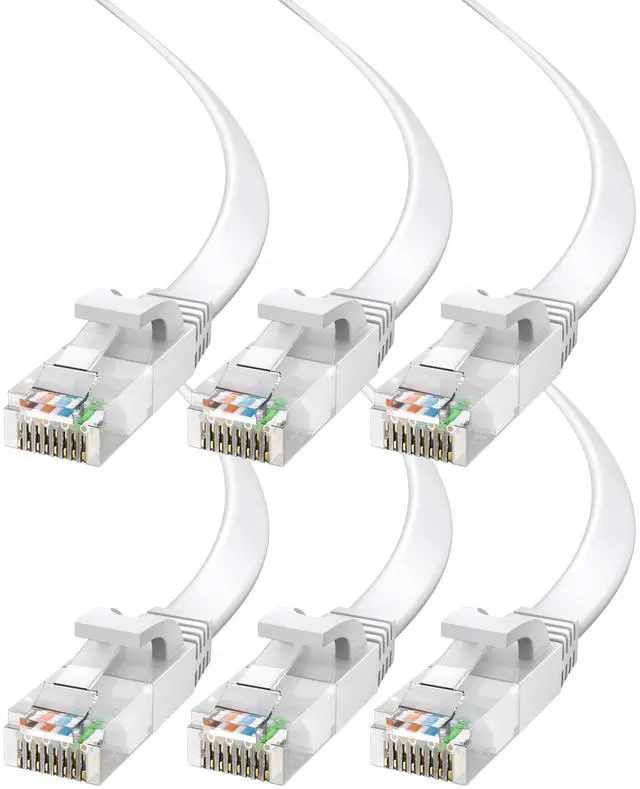 Main image of Cat6 Ethernet Cable 20ft, 6-Pack White - Flat High-Speed Network Cables for Gaming, Streaming, Router, Modem, PC, PS5, Xbox - Durable & Space-Saving Design