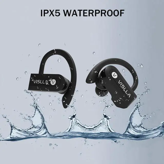 Alt view image 5 of 5 - Vislla Wireless Earbuds, Bluetooth Earbuds with Earhooks, 82H Long Battery Life,HiFi Running Headphones with Mic,PU Leather Charging Case,Waterproof Sport Ear Buds for Gym Working Out