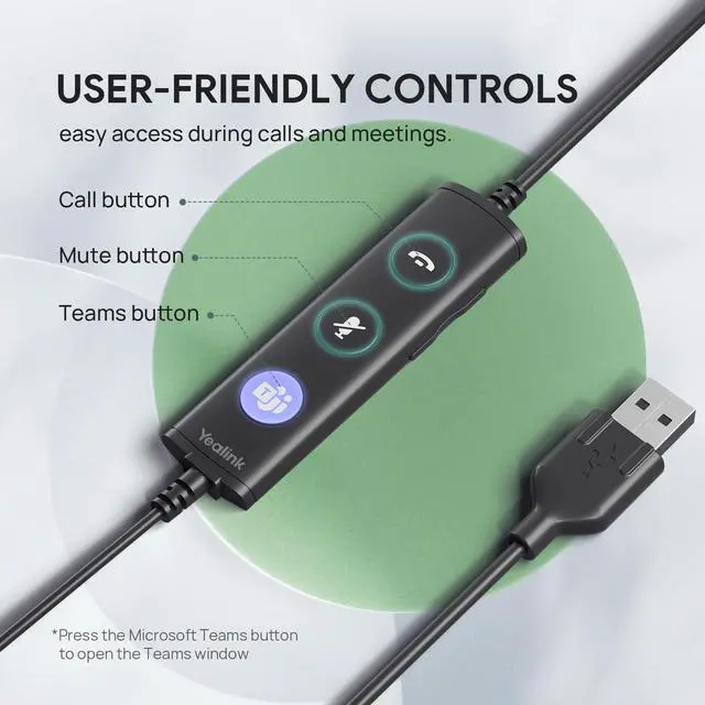 Alt view image 5 of 5 - Yealink UH34 USB Headset with Mic,Stereo Wired Headphones with Noise Cancelling Microphone,Teams Certified,Professional Work Headphones for VoIP Phone PC Computer Call Center Office