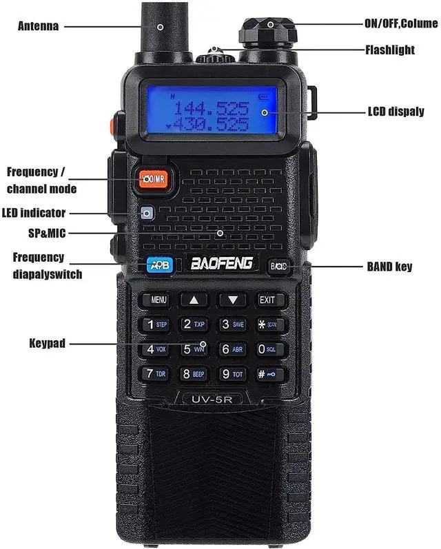 Alt view image 3 of 5 - BAOFENG UV-5R 5W 3800mAh Dual Band Amateur Portable Two-Way Radio Long Range Walkie Talkie (1800mAh Bat&USB Cable)