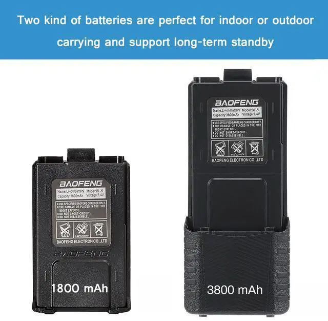 Alt view image 4 of 5 - BAOFENG UV-5R 5W 3800mAh Dual Band Amateur Portable Two-Way Radio Long Range Walkie Talkie (1800mAh Bat&USB Cable)