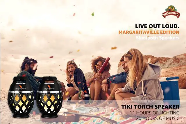 Alt view image 5 of 5 - Margaritaville Tiki Torch - Waterproof Bluetooth Speaker, Portable Party Speaker with Flickering LED Lights, Perfect for Travel, Parties, Yards, and Pools (2 Pack)