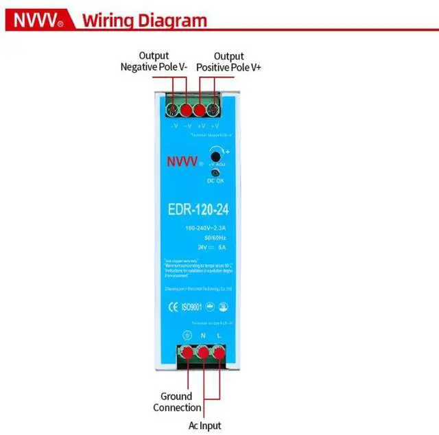 Alt view image 4 of 5 - NVVV EDR-120-24 120W 24VDC 5Amp Industrial DIN Rail Power Supplies (24V 120W), Silver