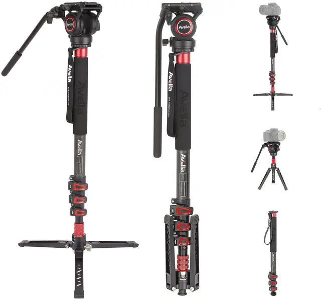 Main image of Avella CD324 Carbon Fiber Video Monopod Kit, with Fluid Head and Removable feet, 71 Inch Max Load 13.2 LB for Canon Nikon Sony Olympus Panasonic DSLR Camera