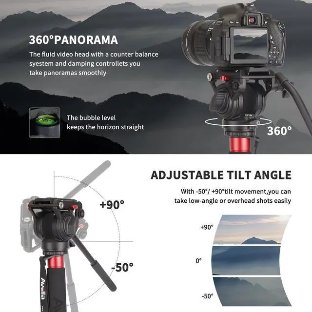 Alt view image 3 of 5 - Avella CD324 Carbon Fiber Video Monopod Kit, with Fluid Head and Removable feet, 71 Inch Max Load 13.2 LB for Canon Nikon Sony Olympus Panasonic DSLR Camera