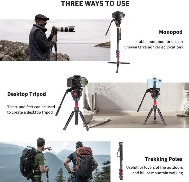 Alt view image 5 of 5 - Avella CD324 Carbon Fiber Video Monopod Kit, with Fluid Head and Removable feet, 71 Inch Max Load 13.2 LB for Canon Nikon Sony Olympus Panasonic DSLR Camera