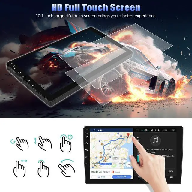 Alt view image 4 of 4 - Android 13 Car Radio 10 Inch Touch Screen GPS Sat Navi Stereo Player AMprime 2 Din Bluetooth WiFi FM Receiver Mobile Phone Mirror Link Dual USB + Backup Camera