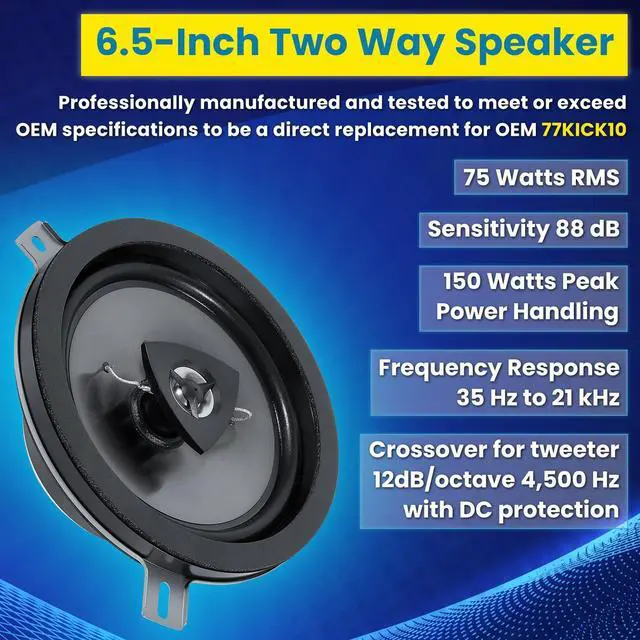 Alt view image 2 of 5 - 2 Pack Speaker Upgrade For 2007-2018 Jeep Wrangler JK JKU & Grand Cherokee, Commander, Liberty, Dodge Challenger, Durango, Dakota, Nitro, Chrysler 6.5 Inch 2-Way Car Audio Speaker Replace OEM 77KICK10