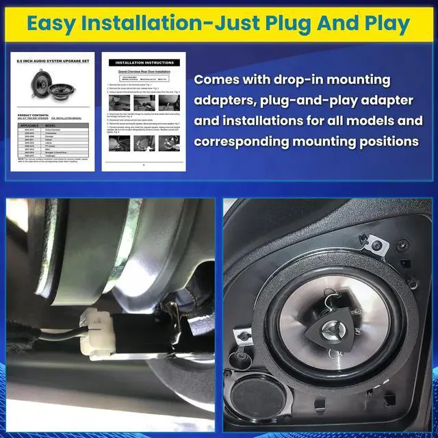 Alt view image 5 of 5 - 2 Pack Speaker Upgrade For 2007-2018 Jeep Wrangler JK JKU & Grand Cherokee, Commander, Liberty, Dodge Challenger, Durango, Dakota, Nitro, Chrysler 6.5 Inch 2-Way Car Audio Speaker Replace OEM 77KICK10