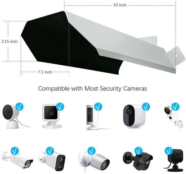 Alt view image 5 of 5 - Universal Security Camera Cover - Sun Rain Shield, Waterproof Protective Roof for Outdoor Dome, Bullet Cameras (White Aluminium)