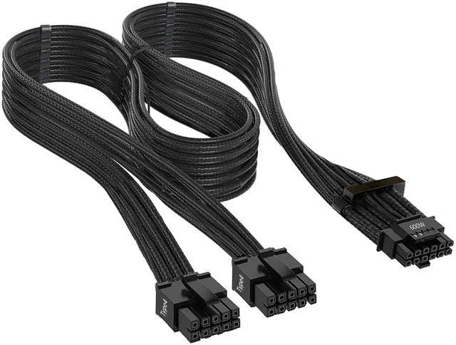 Main image of Thsion PCIe Cable for Corsair, 16AWG Embossing Process 600W PCIe 5.0 / Gen 5 12VHPWR PSU Cable - Fits RM, HX, AX, SF PSU's only - Dual 8-pin PCIe - 12+4pin Connector with Cable Clips - Black