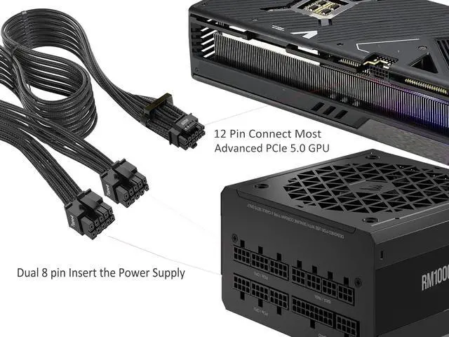 Alt view image 4 of 5 - Thsion PCIe Cable for Corsair, 16AWG Embossing Process 600W PCIe 5.0 / Gen 5 12VHPWR PSU Cable - Fits RM, HX, AX, SF PSU's only - Dual 8-pin PCIe - 12+4pin Connector with Cable Clips - Black