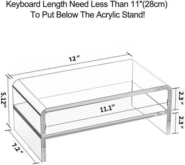 Alt view image 2 of 5 - Egchi Acrylic Monitor Stand Riser, 2 Tier Clear Computer Monitor Stand for Home Office Business, PC Desk Stand Monitor Riser for Keyboard Storage, Laptop, Printer and TV Screen -12x7.2x5.12 inches