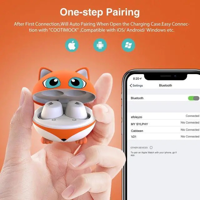 Alt view image 3 of 5 - Kids Wireless Earbuds, 85dB Safe Volume, Kids Headphones Bluetooth with Charging Case, Built-in Mic, Touch Control, Waterproof, Earbuds for Boys Girls Teens,Compatible Phones Kindle School Tablet, Fox