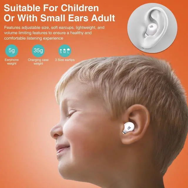 Alt view image 4 of 5 - Kids Wireless Earbuds, 85dB Safe Volume, Kids Headphones Bluetooth with Charging Case, Built-in Mic, Touch Control, Waterproof, Earbuds for Boys Girls Teens,Compatible Phones Kindle School Tablet, Fox