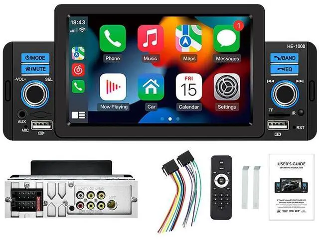 Alt view image 2 of 5 - Single Din Car Stereo with Apple Carplay & Android Auto, 5 Inch HD Touch Screen Car Stereo with Bluetooth/FM/USB/SD Port, FM Car Radio Receiver Support Reversing Image