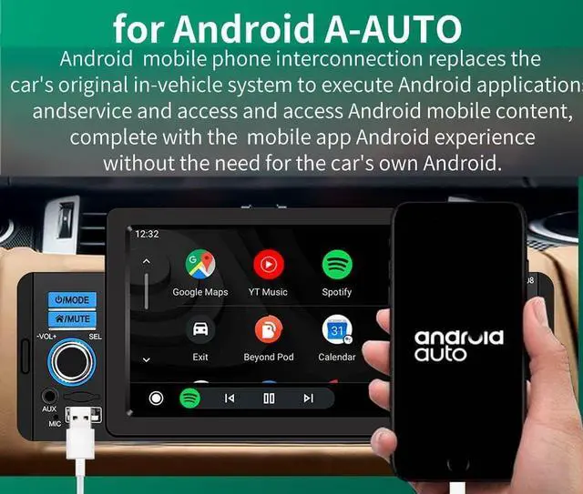 Alt view image 5 of 5 - Single Din Car Stereo with Apple Carplay & Android Auto, 5 Inch HD Touch Screen Car Stereo with Bluetooth/FM/USB/SD Port, FM Car Radio Receiver Support Reversing Image