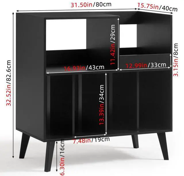 Alt view image 2 of 5 - LELELINKY Large Record Player Stand, Turntable Stand with Storage, Vinyl Record Holder with Display Area, Record Player Table Holds Up to 300 Albums, Record Stand for Music room Living Room-Reto Black