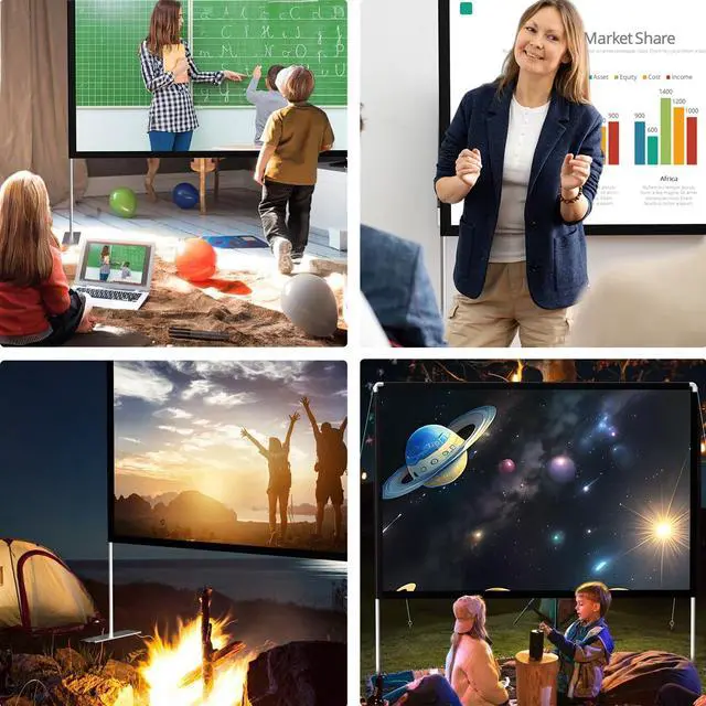 Alt view image 2 of 5 - Projector Screen with Stand 100 inch 16:9 HD 4K Outdoor Projector Screen for Home Theater 3D Fast-Folding Portable Projection Screen Indoor Legs and Carry Bag Projector Movie Screen Wrinkle-Free