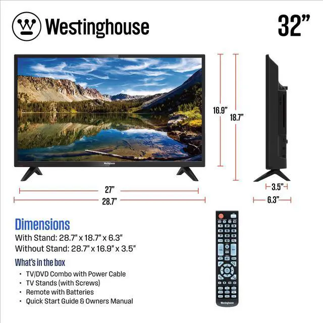 Alt view image 4 of 5 - Westinghouse 32 Inch TV with DVD Player Built in, 720p HD LED Small Flat Screen Non-Smart Television DVD Combo with HDMI, USB, & Parental Controls, Monitor for Home, Kitchen, or RV Camper