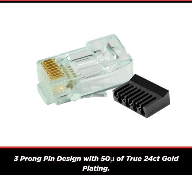 Alt view image 3 of 5 - Simply45 Cat 6/6a UTP Unshielded WE/SS RJ45 Standard Modular Plug with Bar45 Load Bar for Cat6/6a - Green Tint - 100-Piece Jar, 3 Prong Pin Design - S45-1100