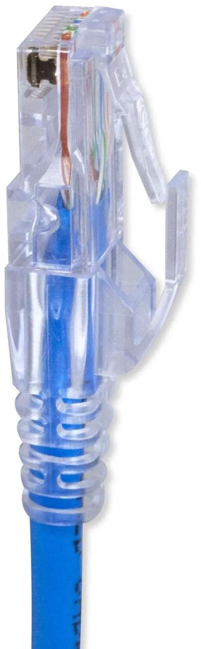 Alt view image 3 of 4 - Simply45 Unshielded Pass-Through RJ45 Modular Plugs - 24AWG Solid for CAT5e UTP Cables and 28-26AWG Stranded - Light Blue Tint - 100 Piece Jar - S45-1500