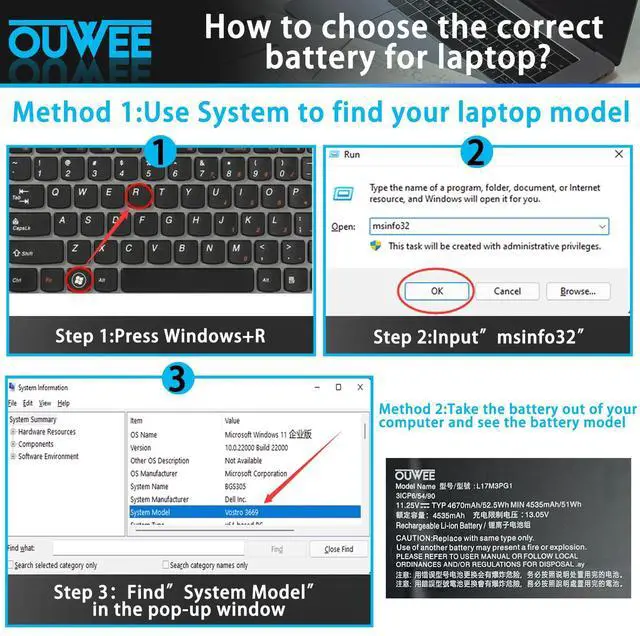 Alt view image 4 of 5 - OUWEE L17M3PG1 Laptop Battery Compatible with Lenovo Legion Y530-15ICH Y7000 2019 1050 Y7000-2019-PG0 Y540-15IRH-PG0 Y7000P Series Notebook L17L3PG1 L17M3PG3 L17C3PG1 11.25V 52.5Wh