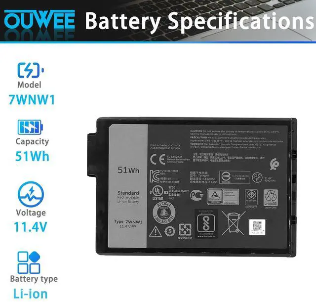 Alt view image 2 of 5 - OUWEE 7WNW1 Laptop Battery Replacement for Dell Latitude 5424 Rugged Extreme, Latitude 5420 Rugged Extreme, Latitude 7424 Rugged Extreme P85G P85G001 P86G P86G001 DMF8C GK3D3 6NNCF DP3KF DMF0C