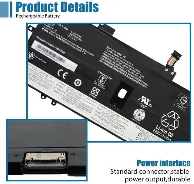 Alt view image 3 of 5 - VANPIR L18M4P72 L18C4P71 L18L4P71 Laptop Battery 15.36V 51Wh Compatible with Lenovo ThinkPad X1 Yoga 4th 5th Gen/X1 Carbon 7th 8th Gen Serie 02DL004 SB10K97642 02DL005 SB10K97643 02DL006 SB10K97644