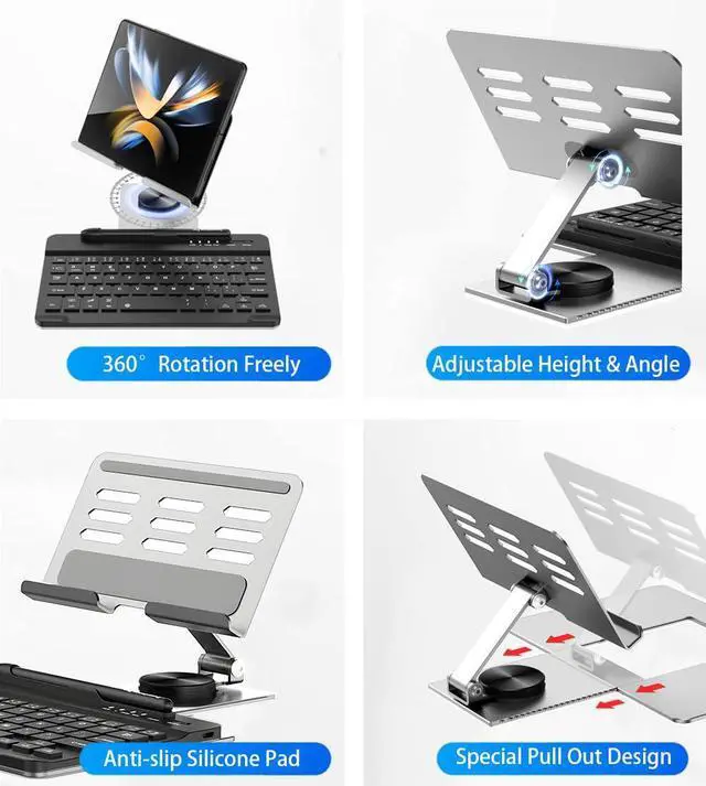 Alt view image 4 of 5 - for Samsung Galaxy Z Fold 7 6 5 4 Stand and Keyboard Mouse, Portable Mini Bluetooth Keyboard, Foldable Adjustable Aluminum Alloy Stand Holder for Desk, with Wireless Mouse and Pen