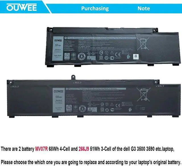 Alt view image 5 of 5 - OUWEE 266J9 Laptop Battery Compatible with Dell Inspiron 5490 Ins 15PR-1545W 1548BR 1645W 1648BR 1742BR 1742W 1748BR G3 3500 3590 G5 5500 5505 Serie 0415CG C9VNH 0PN1VN 0M4GWP MV07R 11.4V 51Wh 4255mAh