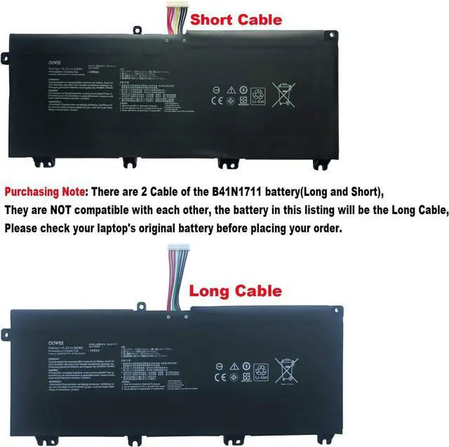Alt view image 4 of 5 - OUWEE B41N1711 Laptop Battery Compatible with Asus TUF Gaming FX705DT-AU068T FX705DD FX705DU FX705DY-AU072 FX705GM FX705GE FX705GD Series B41Bn95 B41Bn9H 15.2V 64Wh 4110mAh(Long Cable)