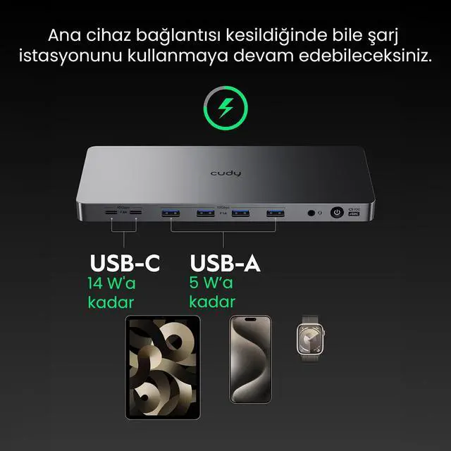 Alt view image 5 of 5 - Cudy USB 3.2 Gen 2 Dual 4K 60Hz Display Docking Station, Up to 2 Monitor Display, 10Gbps USB C, 2 HDMI & Display Ports, 1000Mbps RJ45 Port, 100 Watts PD, 150 Watts PSU, DisplayLink, CS700