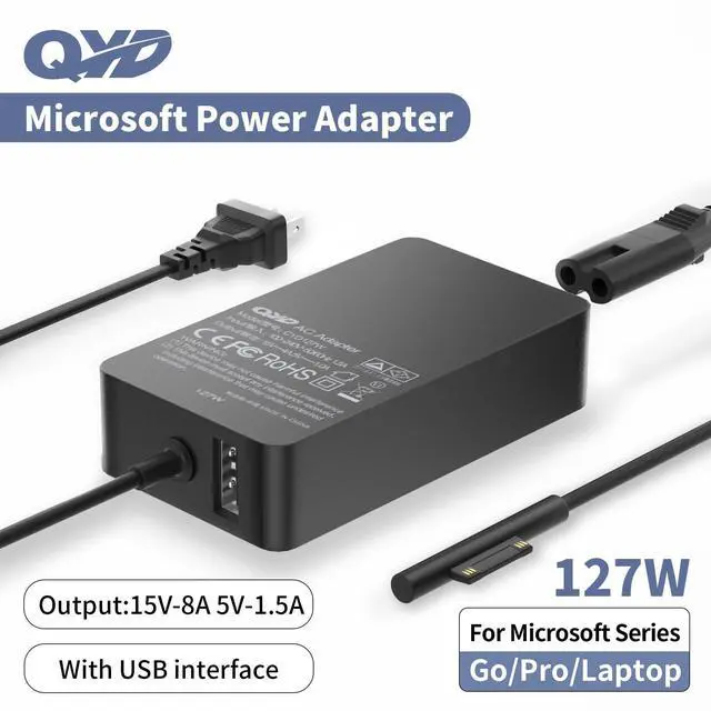 Alt view image 5 of 5 - QYD 127W 15V 8A Laptop Charger Compatible with Microsoft Surface Book 3, 2, 1, Surface Pro 9, 8, 7, 7+, 6, 5, 4, 3, X, Surface Go 3, 2, 1, Windows Surface Laptop 5, 4, 3, 2 Studio Go(10FT Power Cord)