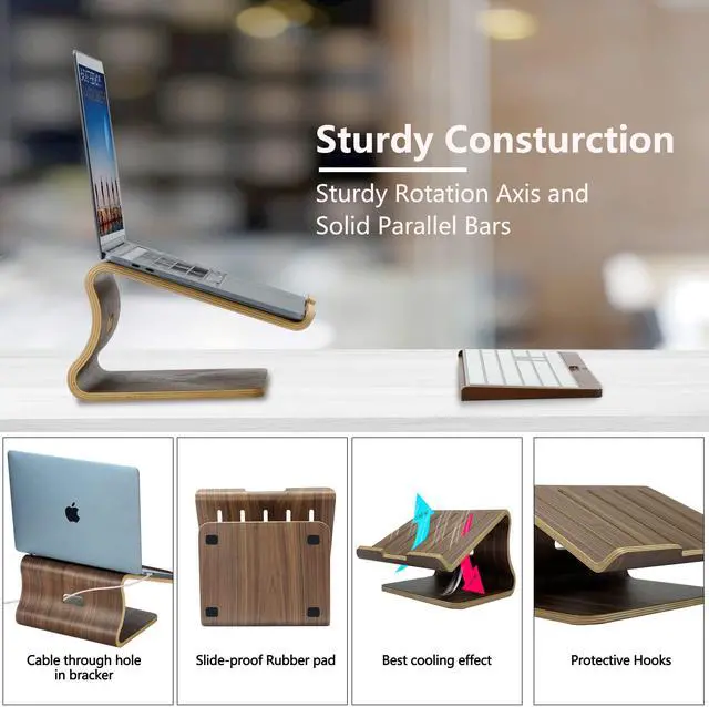 Alt view image 2 of 5 - SAMDI Wood Laptop Stand for Desk,Laptop Holder Stand,Wooden Cooling Computer Holder,Suitable for Most laptops Heat Dissipation Shelf (Walnut)