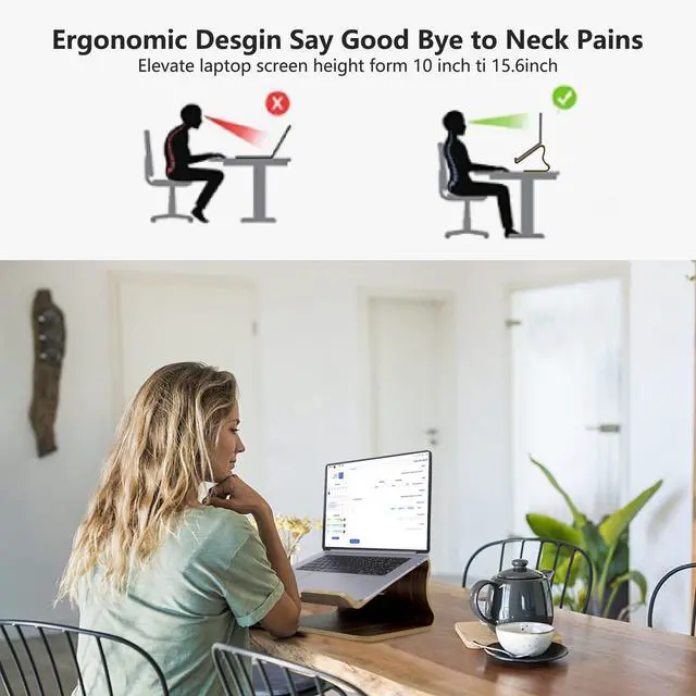 Alt view image 3 of 5 - SAMDI Wood Laptop Stand for Desk,Laptop Holder Stand,Wooden Cooling Computer Holder,Suitable for Most laptops Heat Dissipation Shelf (Walnut)