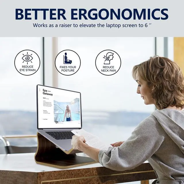 Alt view image 5 of 5 - SAMDI Wood Laptop Stand for Desk,Laptop Holder Stand,Wooden Cooling Computer Holder,Suitable for Most laptops Heat Dissipation Shelf (Walnut)