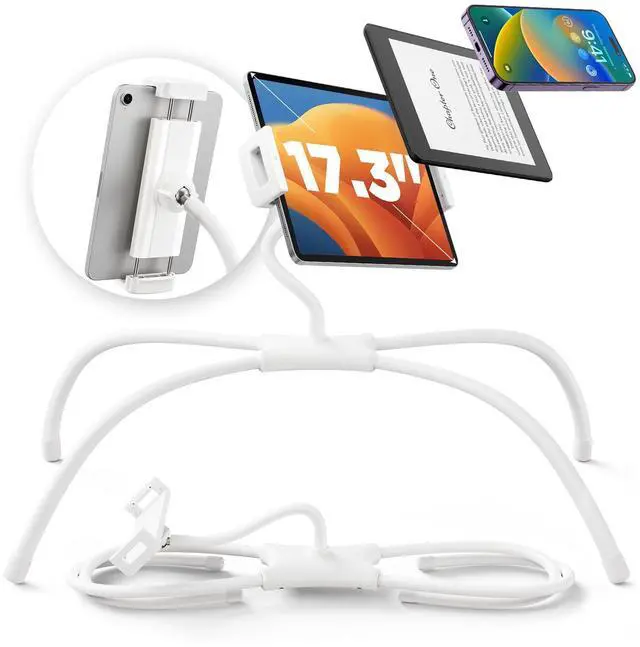 Main image of SAIJI for iPad Stand Holder Adjustable Tablet Stand for Desk, Portable Monitor Stand Tablet Holder for Bed Fit for Phones, Tablets, Portable Monitor, Switch and More 4.7"-17.3" Devices(White)